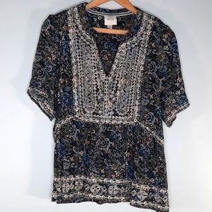 KNOX ROSE MULTICOLOR FLORAL/ EMBROIDERED BLOUSE SZ M